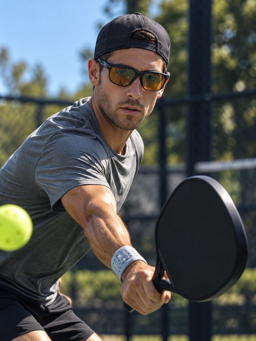 Pickleball player in action from the approved VCN mockup